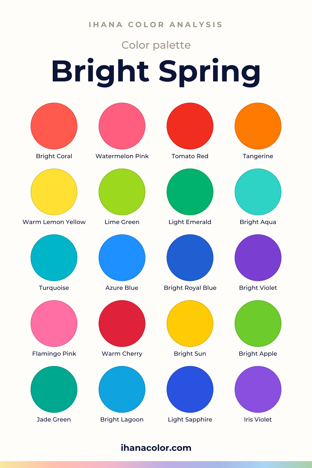 Bright Spring color palette: swatches of the colors to wear