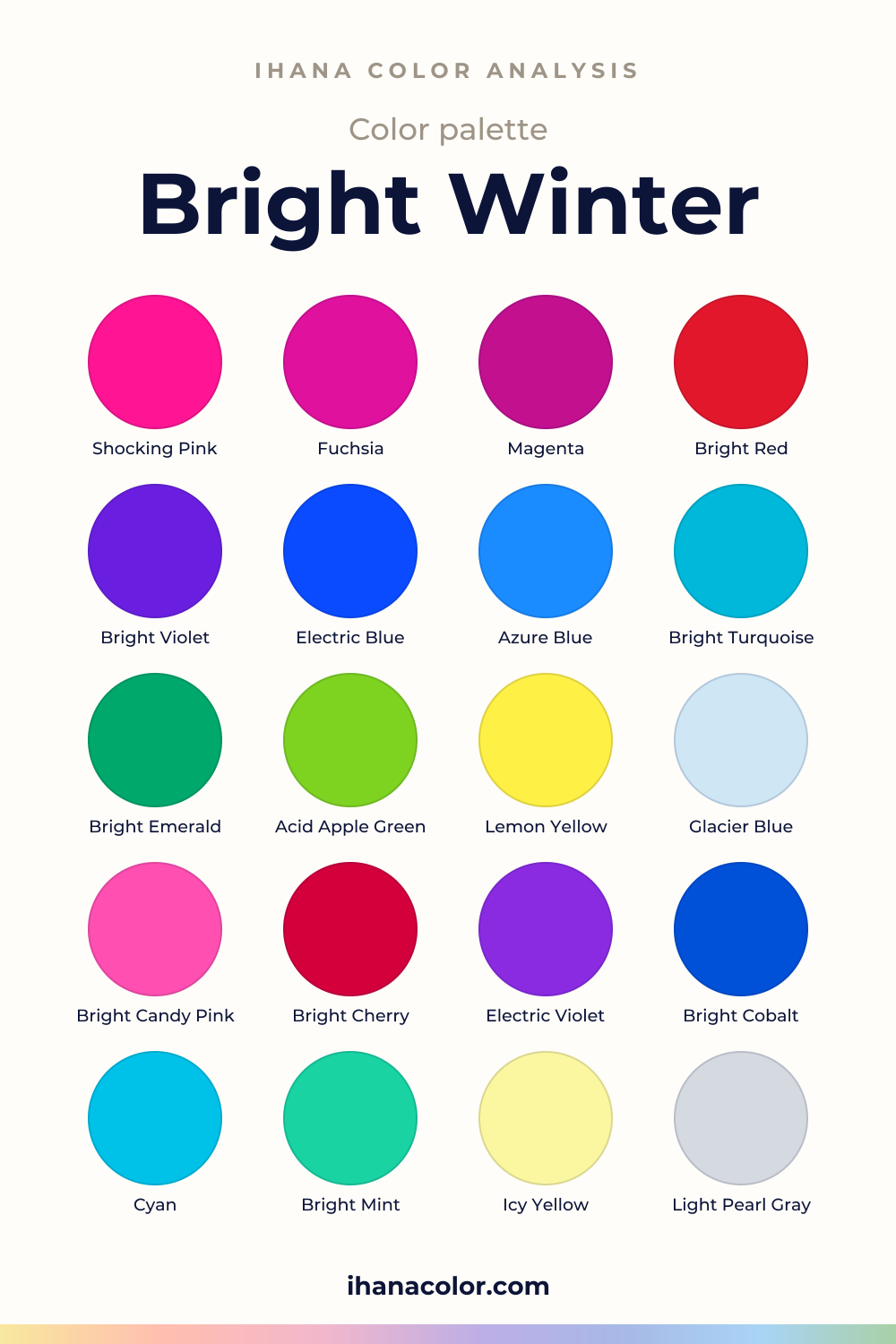 Bright Winter color palette: swatches of the colors to wear