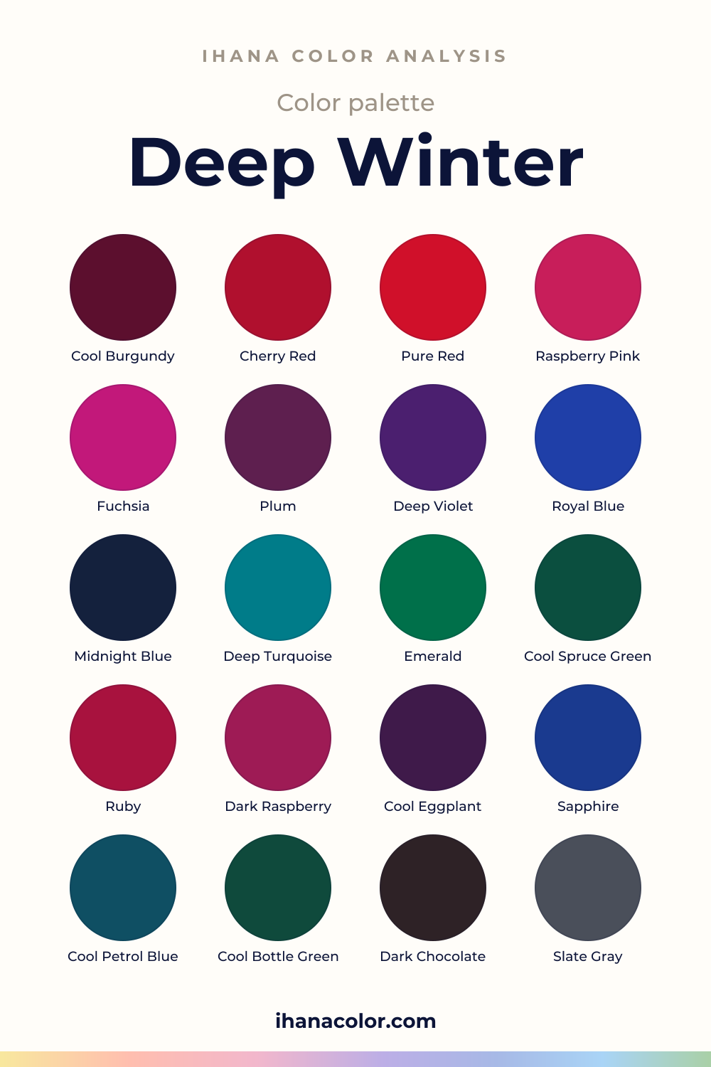 Deep Winter color palette: swatches of the colors to wear