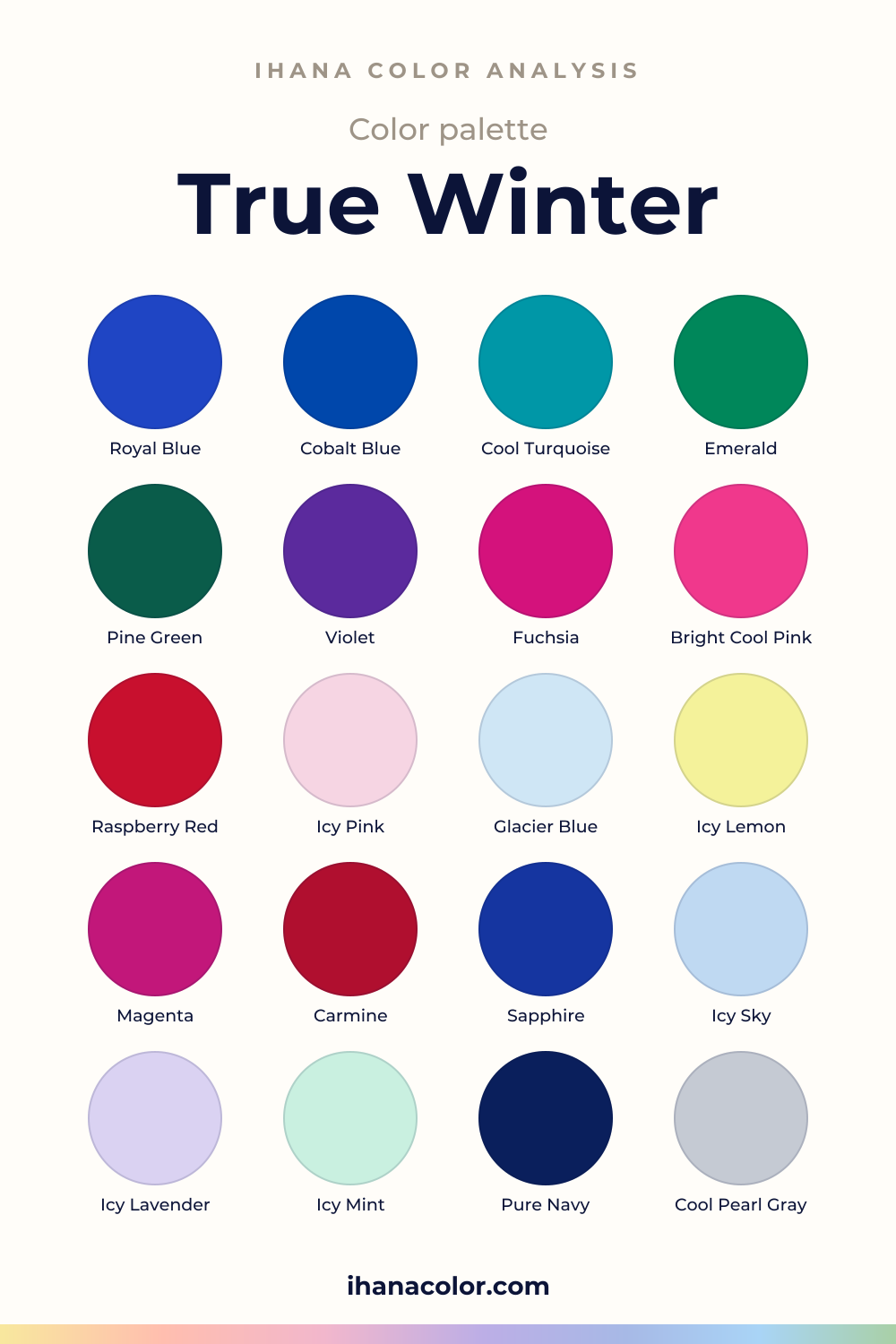 True Winter color palette: swatches of the colors to wear