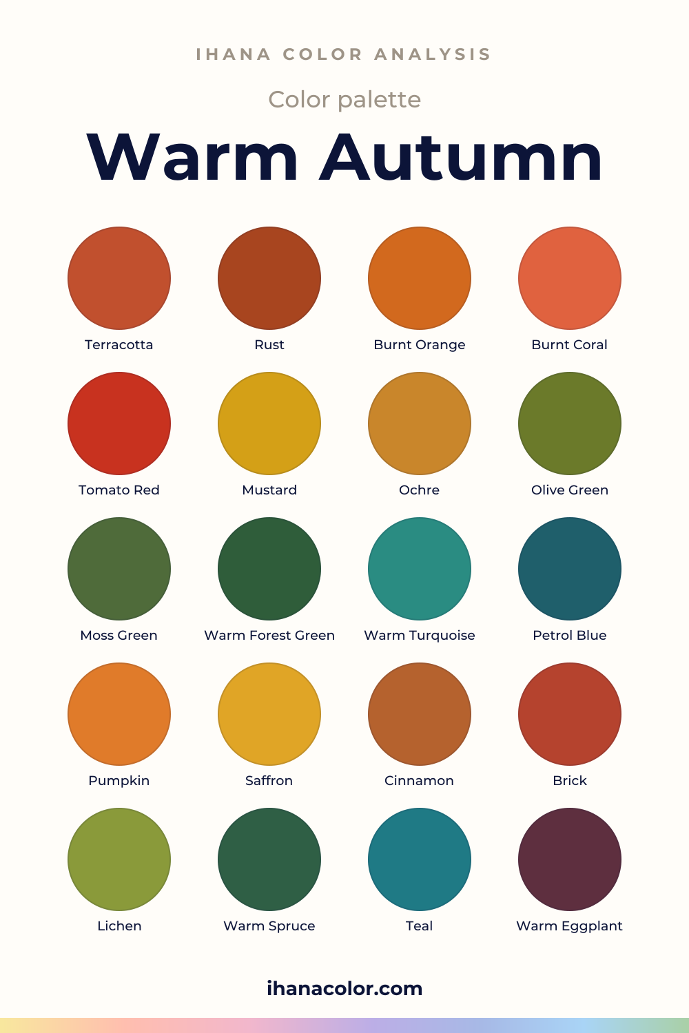 Warm Autumn color palette: swatches of the colors to wear