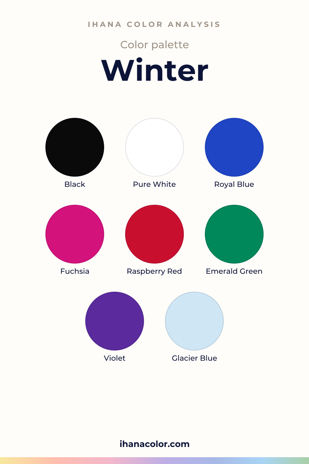 Winter color palette: swatches of the colors to wear